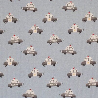 wit (off white) oud blauw Politie auto - digitaal fijne katoenen Baby rib tricot SOFT *S