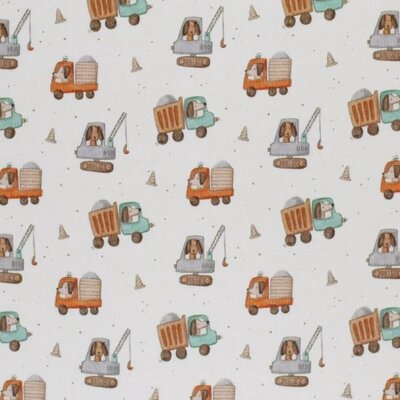 wit (off white) bruin grijs groen Honden aan het Werk - digitaal fijne katoenen Baby rib tricot SOFT *S