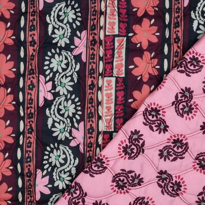 roze aubergine Bloemen Patchwork Dubbelzijdig Gevoerde katoen *S
