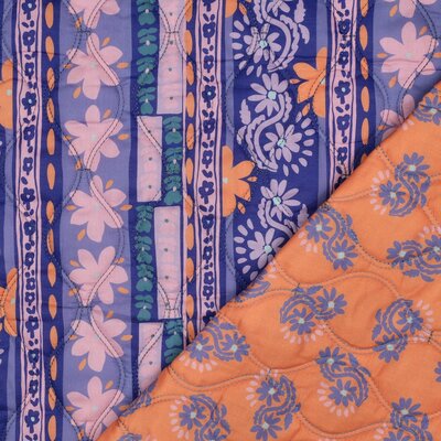 blauw (lavendel) abrikoos oranje Bloemen Patchwork Dubbelzijdig Gevoerde katoen *S
