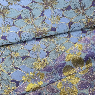 blauw Bloemen  Jacquard Brokaat stof - dubbelzijdig (op=op)