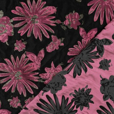zwart plum Bloemen  Jacquard Brokaat stof - dubbelzijdig (op=op)