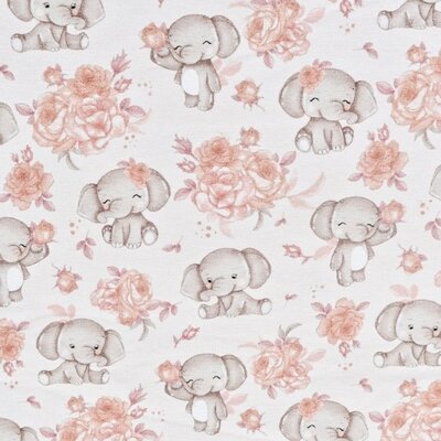 wit (off white) grijs perzik Zoete Olifanten en Roosjes digitale tricot *S