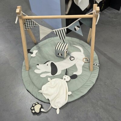 dusty green black white Dog Teckel playmat with accessories panel