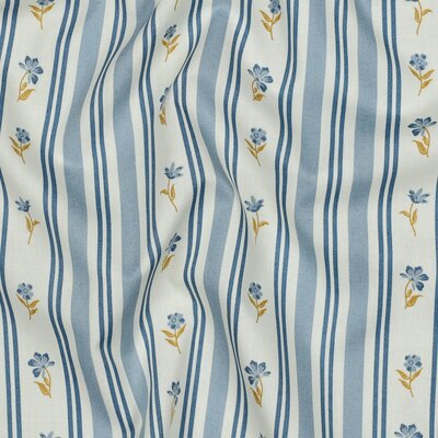 white blue striped flowers cotton