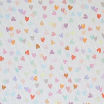 wit (off white) Pastel kleurige hartjes - digitaal fijne katoenen Baby rib tricot SOFT *S
