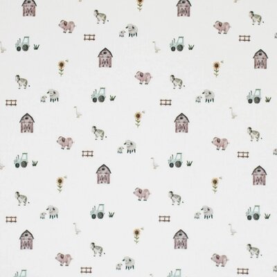 wit (off white) beige groen Mini Boerenleven Boerderij Dieren - digitaal fijne katoenen Baby rib tricot SOFT *S
