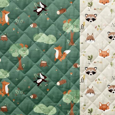 groen cognac beige Bosdieren Dubbelzijdig Gevoerde katoen *S