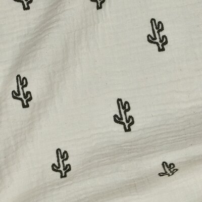 white (natural) green Cactus embroidery double gauze