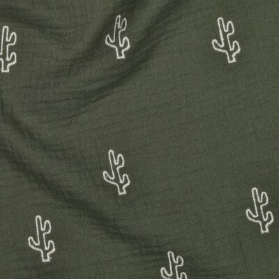 olive green natural Cactus embroidery double gauze