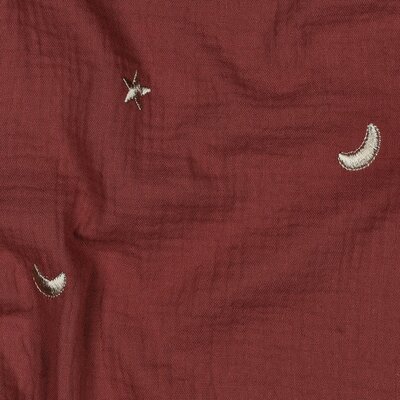 burgundy beige gold moon and stars embroidery double gauze