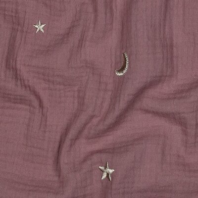 old lilac beige gold moon and stars embroidery double gauze