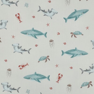 white grey blue sea life digital cotton