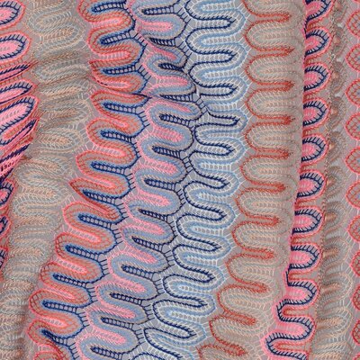 white pink blue knitted Crochet fabric 