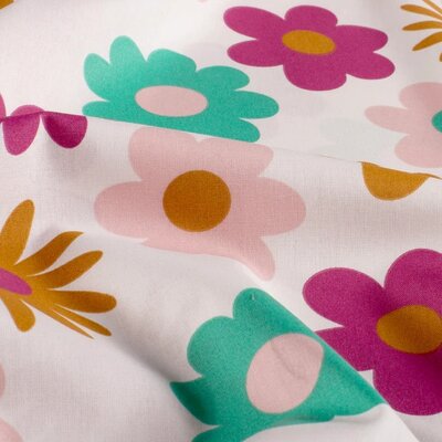 wit (off white) fel gekleurde Madelief Bloemen poplin katoen *S
