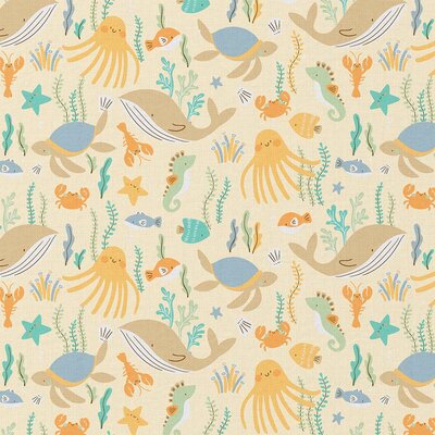 wit (off white) geel blauw beige oranje groen Zee Dieren katoen