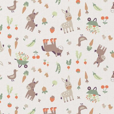 wit beige groen oranje Ezels en Fruit katoen