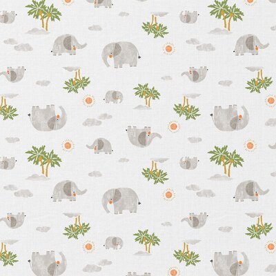 wit groen grijs Olifanten katoen