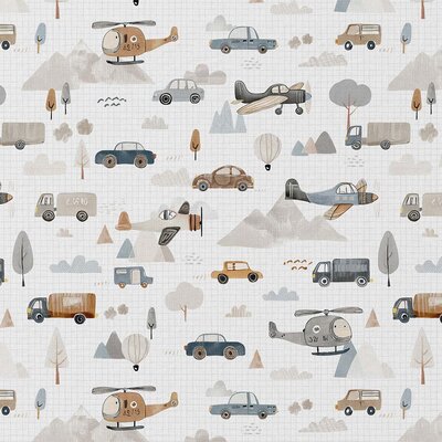 wit jeans blauw oker Roadtrip Voertuigen op vage ruitjes digitale katoen