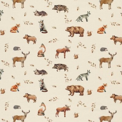 beige (natural) cacao beige Wilde bos dieren en takjes digitaal poplin katoen (op=op)