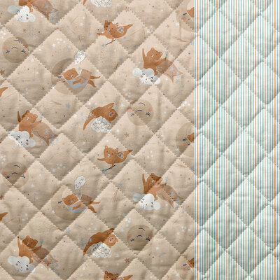 beige natural bruin wit blauw Beren Wolken Maan Streepjes Dubbelzijdig Gevoerde katoen *S