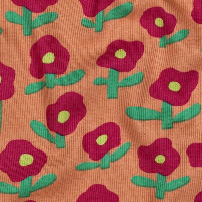 perzik donker roze groen Daisy Bloemen Biologisch katoenen Fijne Baby rib tricot - Jennifer Bouron *S