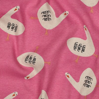 roze (blush) wit Vogels Biologisch katoenen Fijne Baby rib tricot - Jennifer Bouron *S