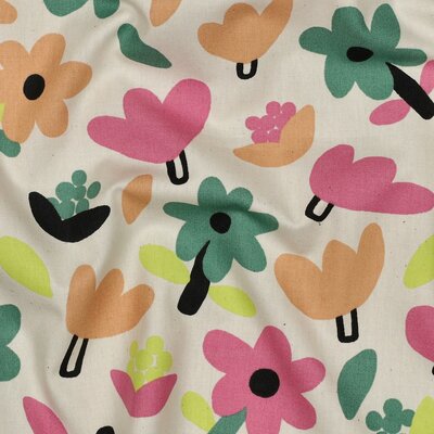 wit (natural) blush roze gekleurde Bloemen Biologische poplin katoen - Jennifer Bouron *S