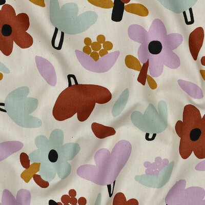 wit (natural) lila gekleurde Bloemen Biologische poplin katoen - Jennifer Bouron *S