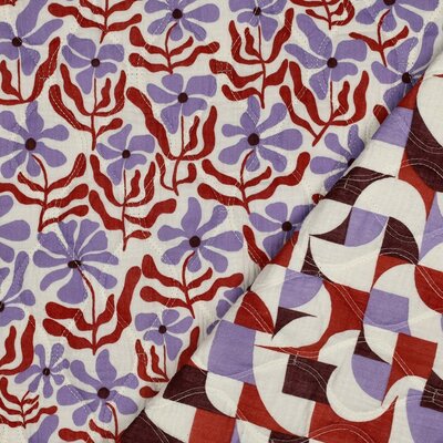 wit (natural) lila terracott Bloemen Geometrisch Dubbelzijdig Gevoerde Hydrofiel *S