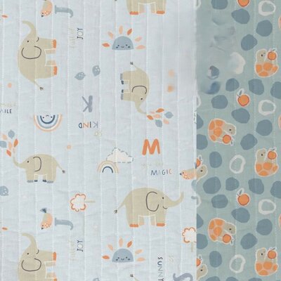 blauw (licht) Olifantjes Wolken Schildpadjes Dubbelzijdig Gevoerde katoen *S