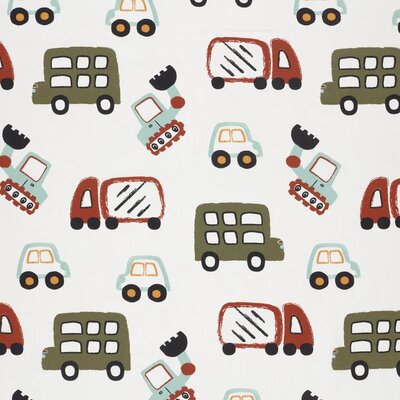 wit (off white) groen blauw terracotta Voertuigen poplin katoen *S