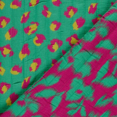  roze (fuschsia) groen Bloem Luipaardprint Dubbelzijdig Gevoerde hydrofiel *S