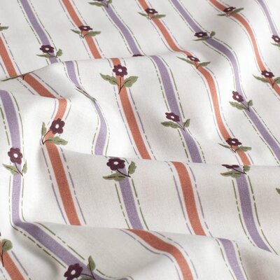 wit (off white) roze-terracotta mauve Bloem en Strepen poplin katoen *S