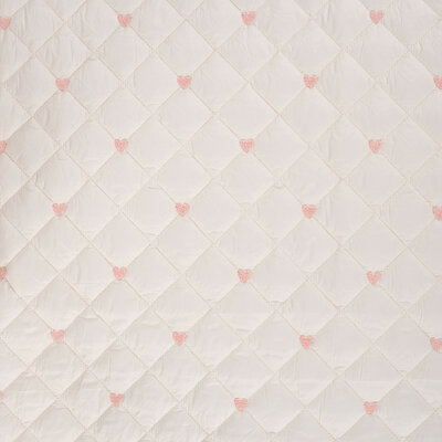 wit (creme) geborduurde roze Hartjes gewatteerde jassenstof *S