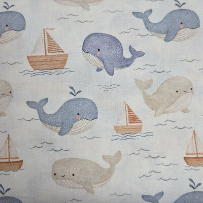 wit beige blauw Walvissen udi digitale katoen *S