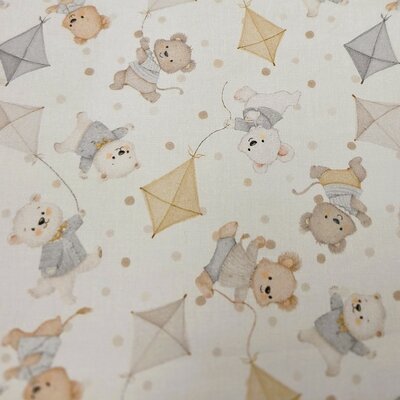 wit beige licht blauw Beren met Vliegers udi digitale katoen *S