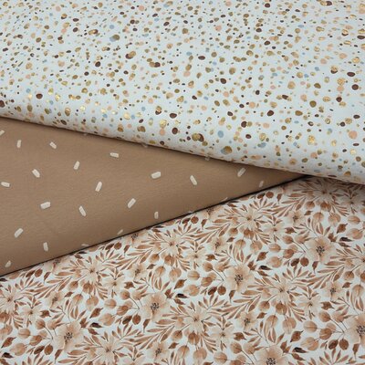 Stofpakket Aziatische bloem, goud en Perzik – tricot 3 x 1m (op=op)
