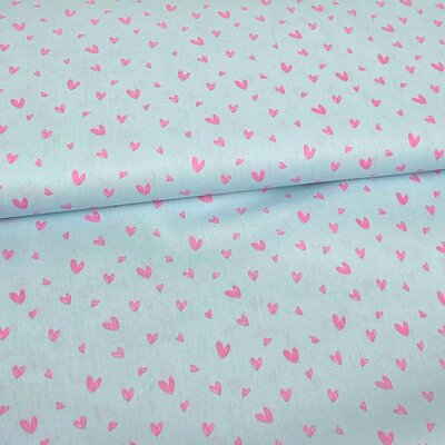 blauw (licht) roze Hartjes poplin katoen *S