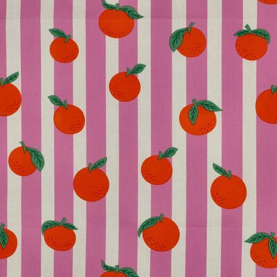 wit roze Strepen met rood Citrus Fruit digitaal GECOAT canvas katoen *S