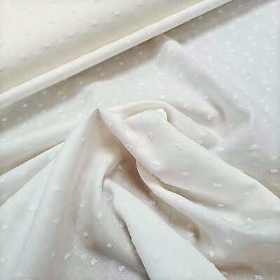 nog 1,9m - wit (off white) katoenen Voile met Nopje broderie katoen (op=op)