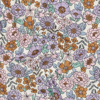 wit lila caramel mint groen VeldBloemen poplin katoen *S
