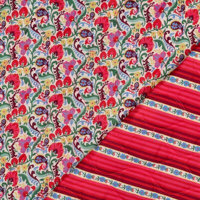 roze roze geel blauw groen Bloemen en Strepen Dubbelzijdig Gevoerde katoen *S