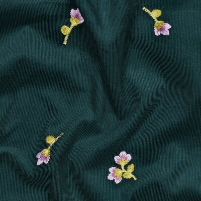 groen (donker flessen) Bloemetjes Broderie Corduroy babyrib *S