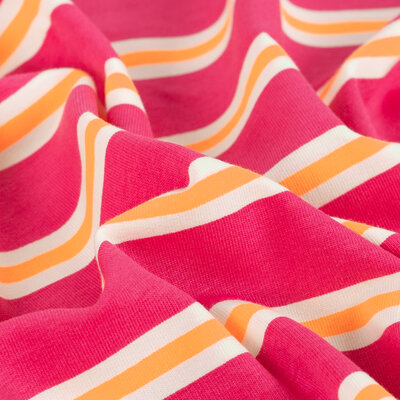 roze (fuchsia) oranje neon Strepen Streep - french terry *S