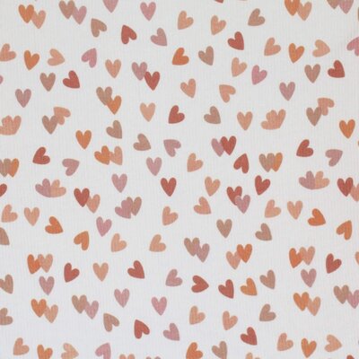 wit (off white) roze-terracotta perzik beige Hartjes - digitaal fijne katoenen Baby rib tricot SOFT *S