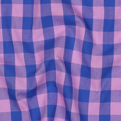 blauw (kobalt) roze Ruiten poplin katoen *S
