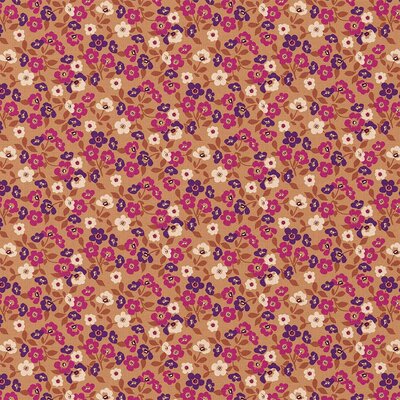 camel paars fuchsia roze creme Thali Bloemetjes poplin katoen