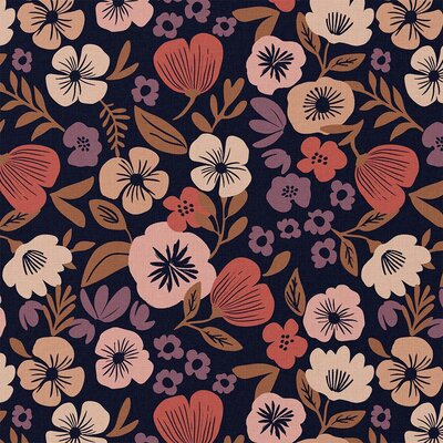 blauw (marine) nude mauve terracotta bruin Palawa Bloemen poplin katoen