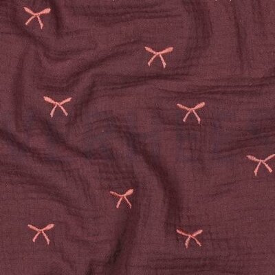 mauve (aubergine) roze-terracotta Strikjes broderie hydrofiel